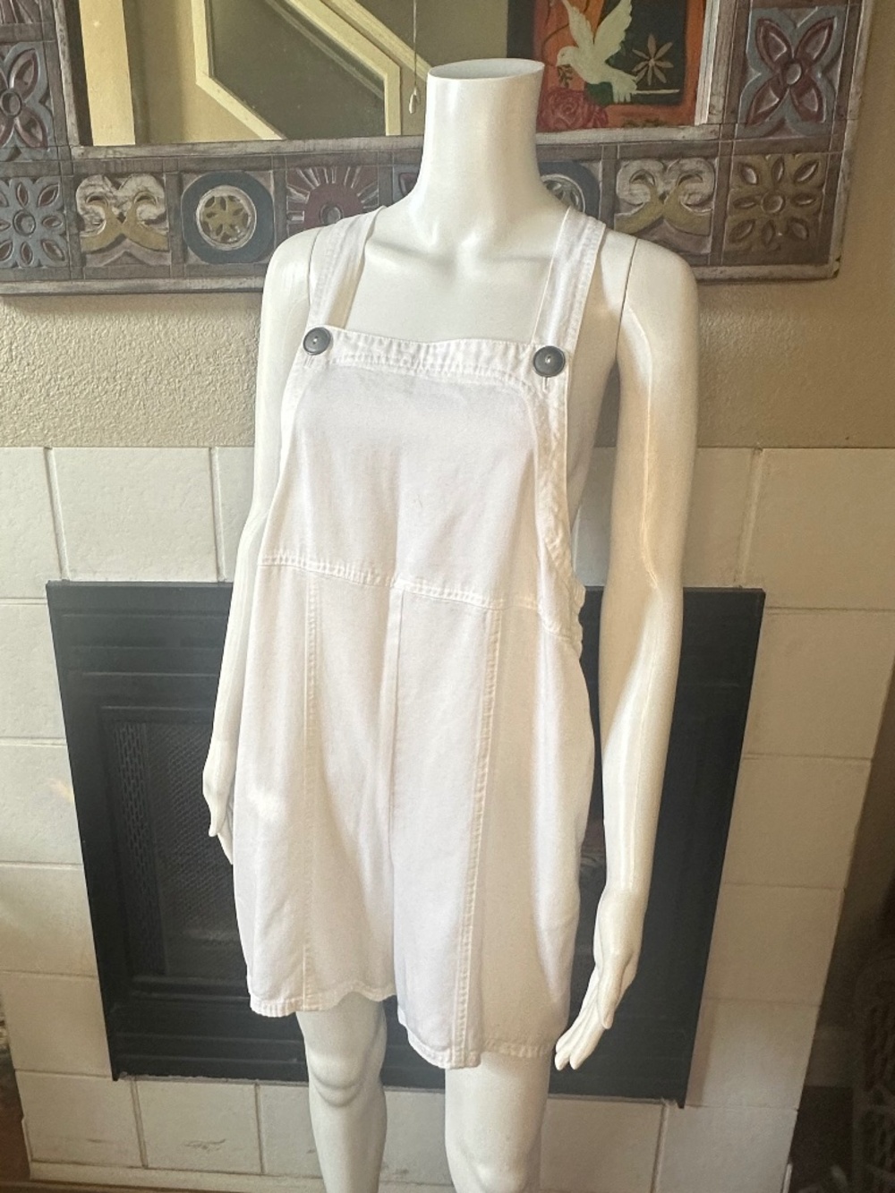 David Dart Sport white bib Overalls Small Boho loose fit pockets